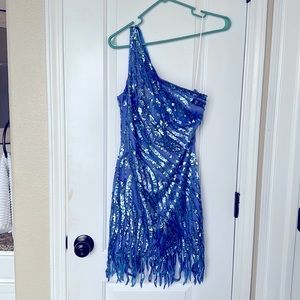 Purple Blue One Shoulder Sequin Mini Dress Homecoming Prom Cocktail Size Small